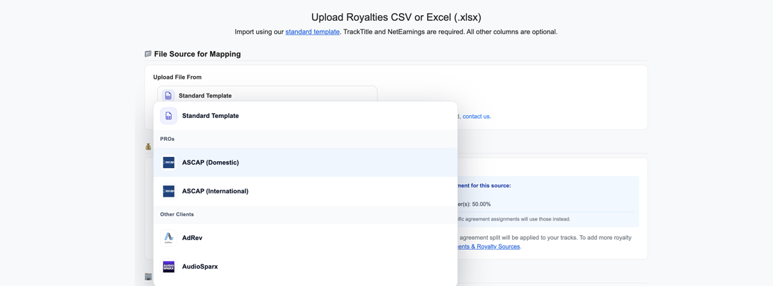 Upload Original Royalty Statements